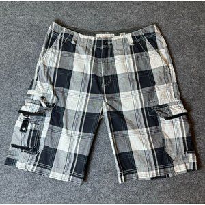 BKE Black and White Plaid Cargo Shorts
